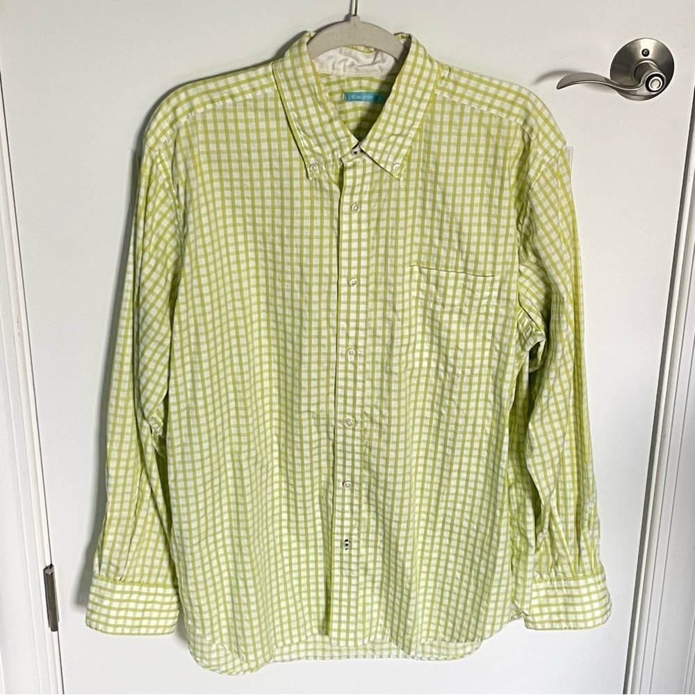 J. McLaughlin Lime Green Gingham Long Sleeve Button Down Shirt - 35810